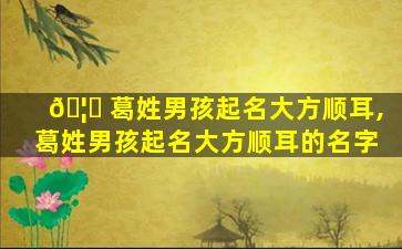 🦍 葛姓男孩起名大方顺耳,葛姓男孩起名大方顺耳的名字